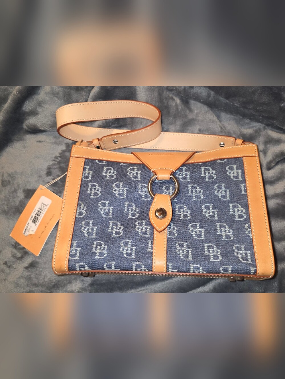 Dooney & Bourke Blue Logo Denim and Tan Leather Shoulder Bag
